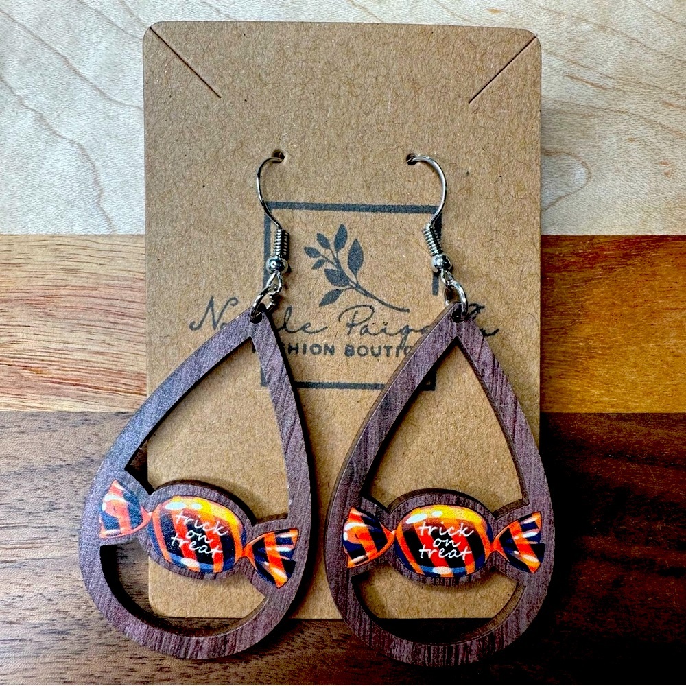 Halloween Wooden Earrings Trick or Treat Candy